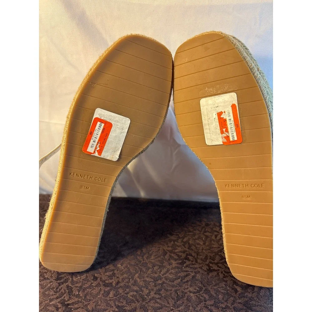 Kenneth Cole New‎ York Metallic Multi-Color Espadrille Wedge Sandals Silver 8.5M